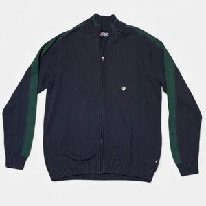 Men's Chaps Cable Knit Full Zip 2 Tone Sweater Size Medium